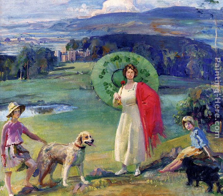 Mrs. Robert Rankin And Her Daughters At Broughton Towers painting - Sir Alfred James Munnings Mrs. Robert Rankin And Her Daughters At Broughton Towers art painting